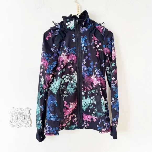 Lululemon Run Bandit Hooded Jacket Black Multicolor Floral Petal Pop 4 - Picture 6 of 12